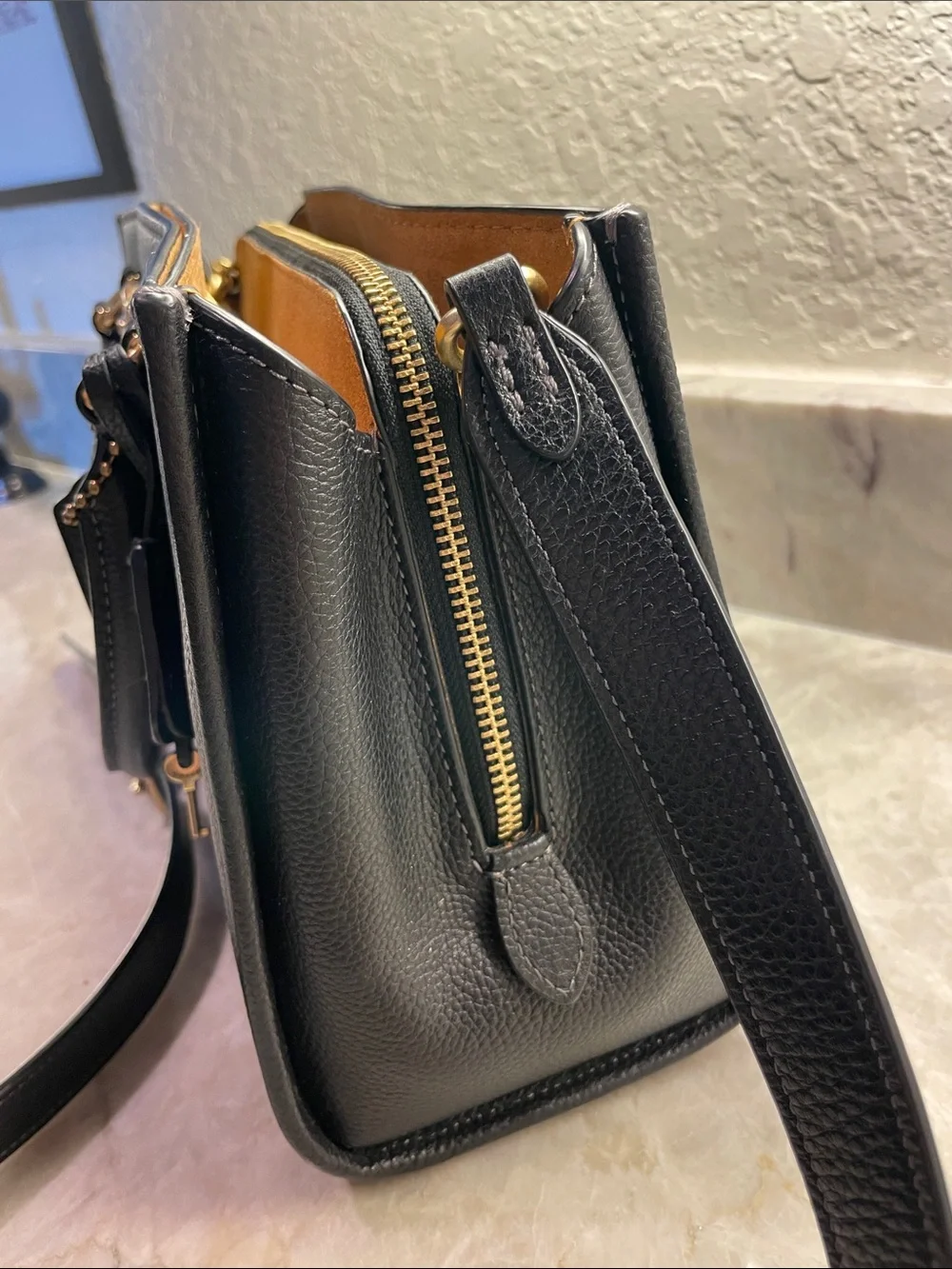 Coach Black Pebbled Leather Satchel with Gold Hardware